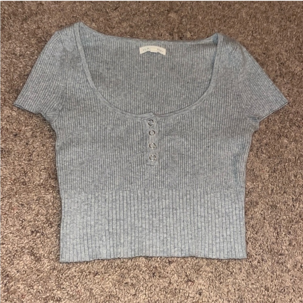La Hearts Gray Ribbed Crop T-Shirt
